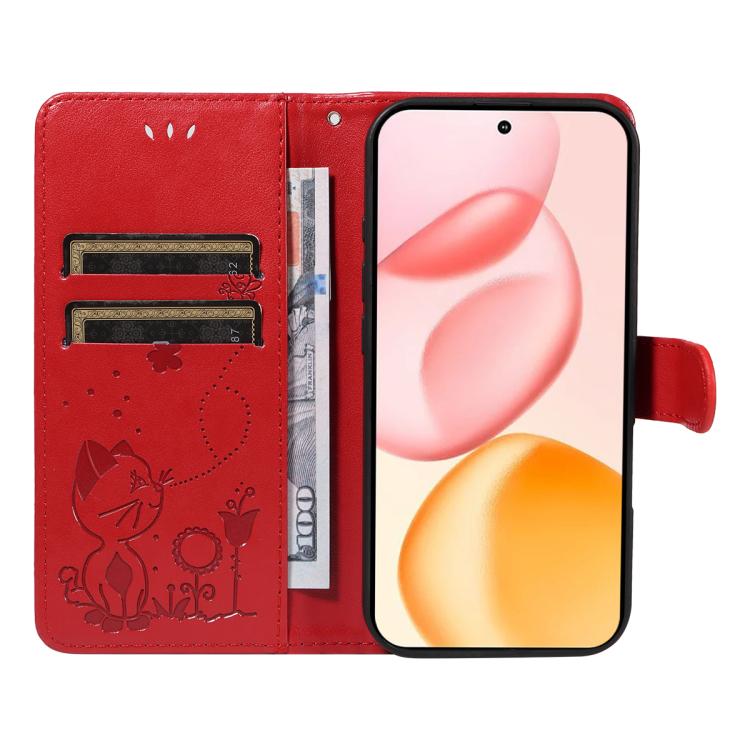 For Honor 400 Global 156.5mm Cat and Bee Embossed Flip Leather Phone Case