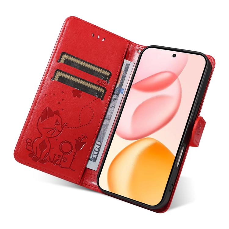 For Honor 400 Global 156.5mm Cat and Bee Embossed Flip Leather Phone Case