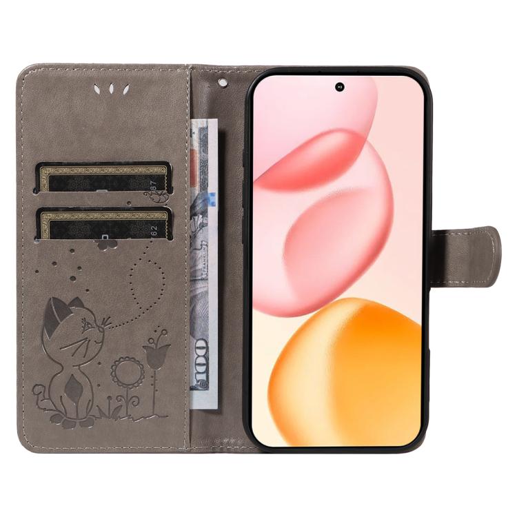 For Honor 400 Global 156.5mm Cat and Bee Embossed Flip Leather Phone Case