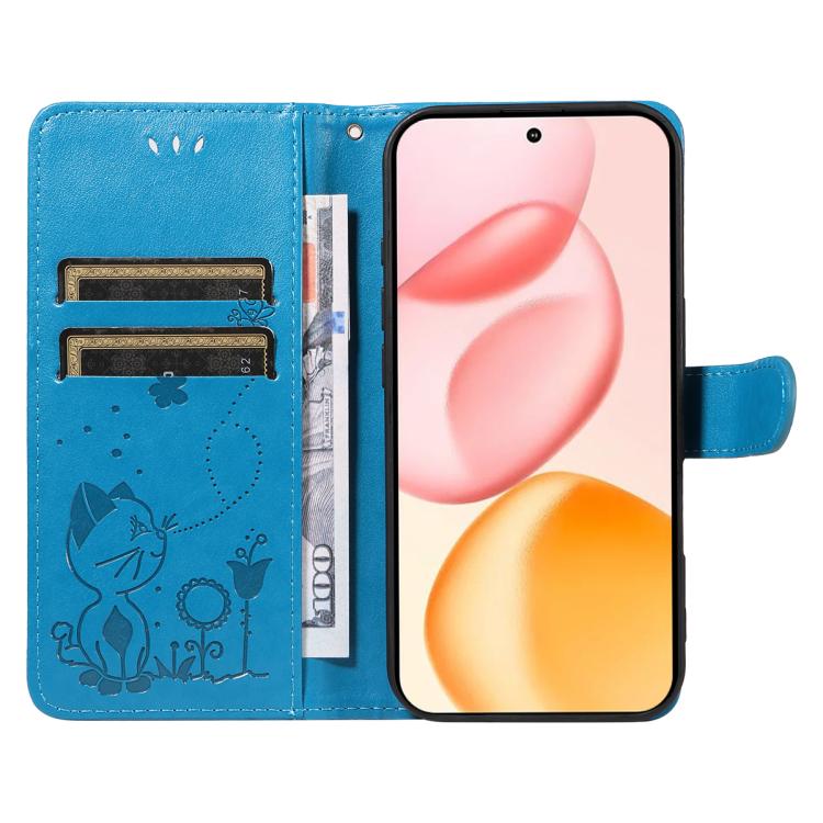 For Honor 400 Global 156.5mm Cat and Bee Embossed Flip Leather Phone Case