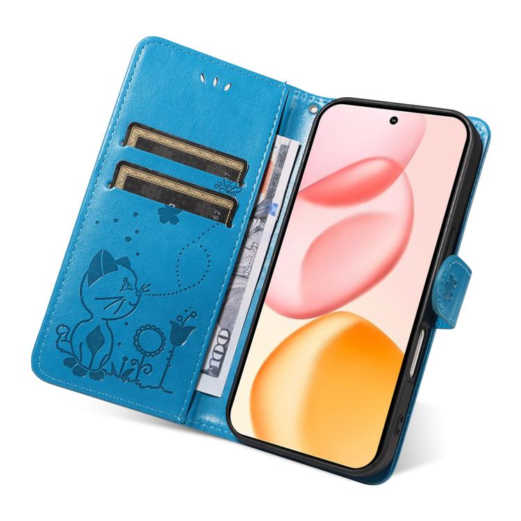 For Honor 400 Global 156.5mm Cat and Bee Embossed Flip Leather Phone Case