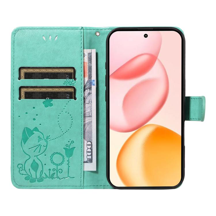 For Honor 400 Global 156.5mm Cat and Bee Embossed Flip Leather Phone Case
