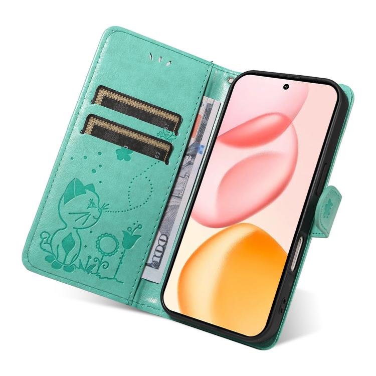 For Honor 400 Global 156.5mm Cat and Bee Embossed Flip Leather Phone Case