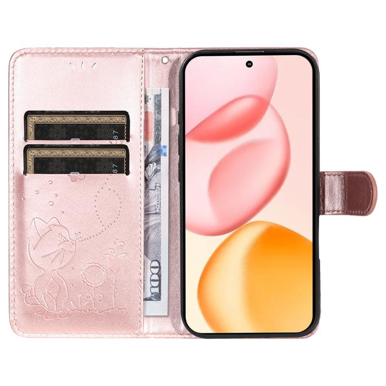 For Honor 400 Global 156.5mm Cat and Bee Embossed Flip Leather Phone Case
