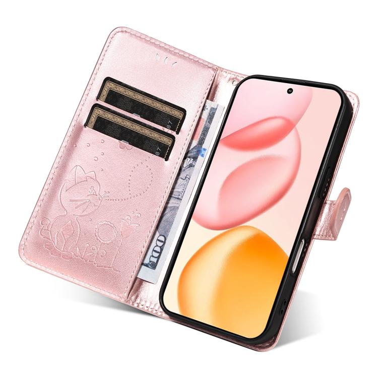 For Honor 400 Global 156.5mm Cat and Bee Embossed Flip Leather Phone Case