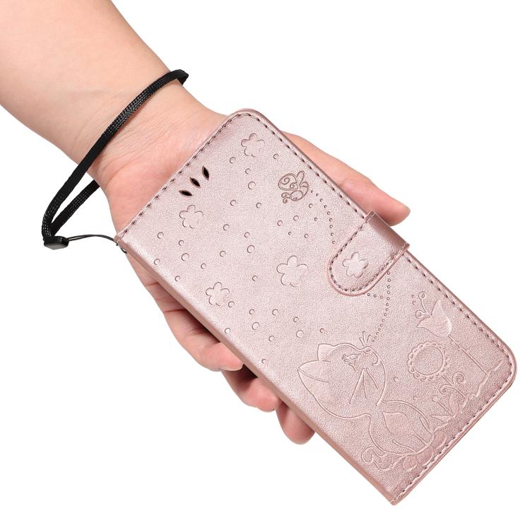 For Honor 400 Global 156.5mm Cat and Bee Embossed Flip Leather Phone Case
