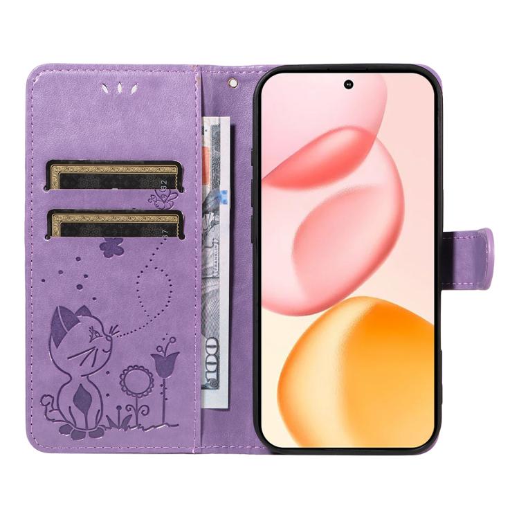 For Honor 400 Global 156.5mm Cat and Bee Embossed Flip Leather Phone Case