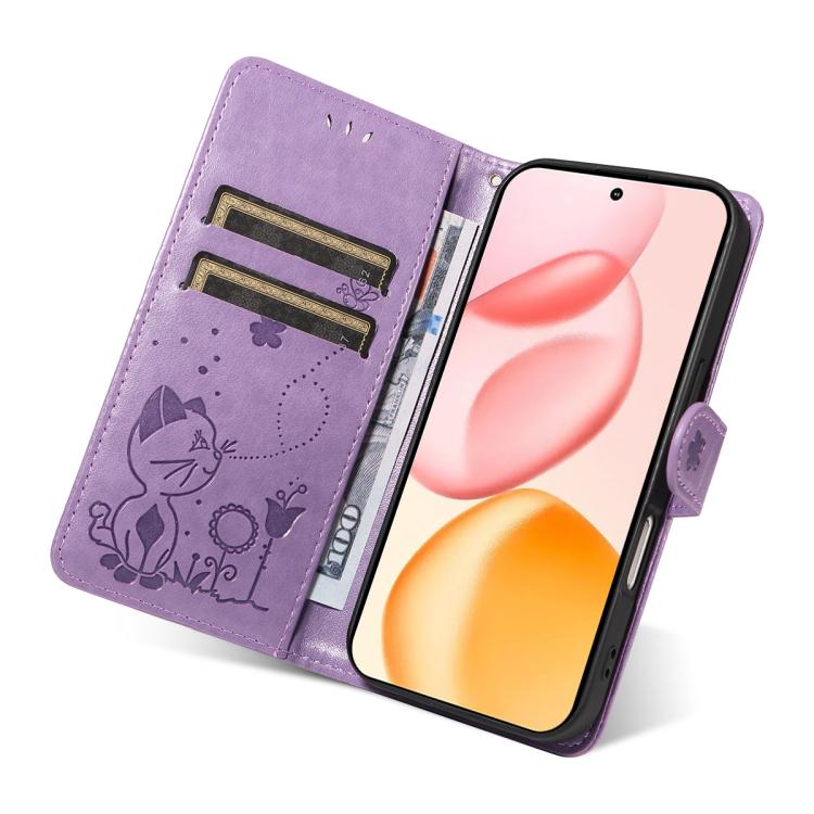 For Honor 400 Global 156.5mm Cat and Bee Embossed Flip Leather Phone Case