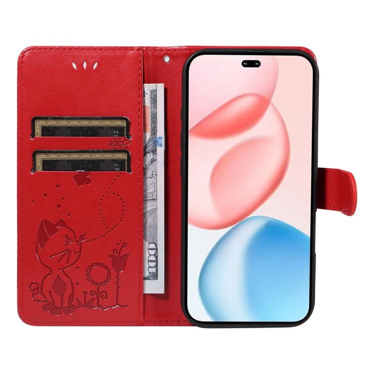 For Honor 400 Pro Global 160.8mm Cat and Bee Embossed Flip Leather Phone Case