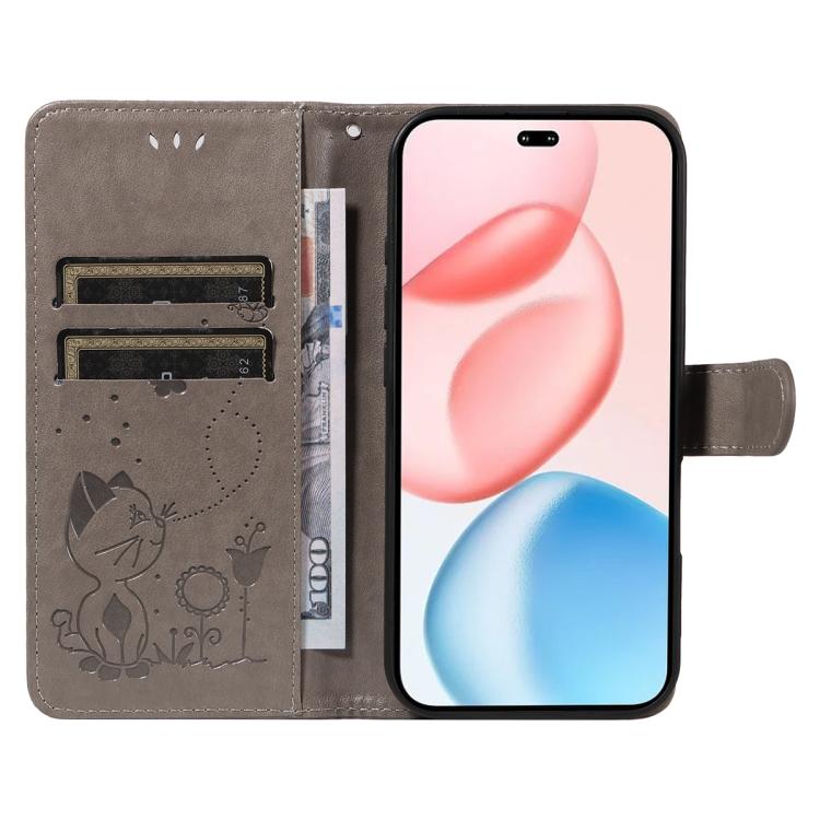 For Honor 400 Pro Global 160.8mm Cat and Bee Embossed Flip Leather Phone Case