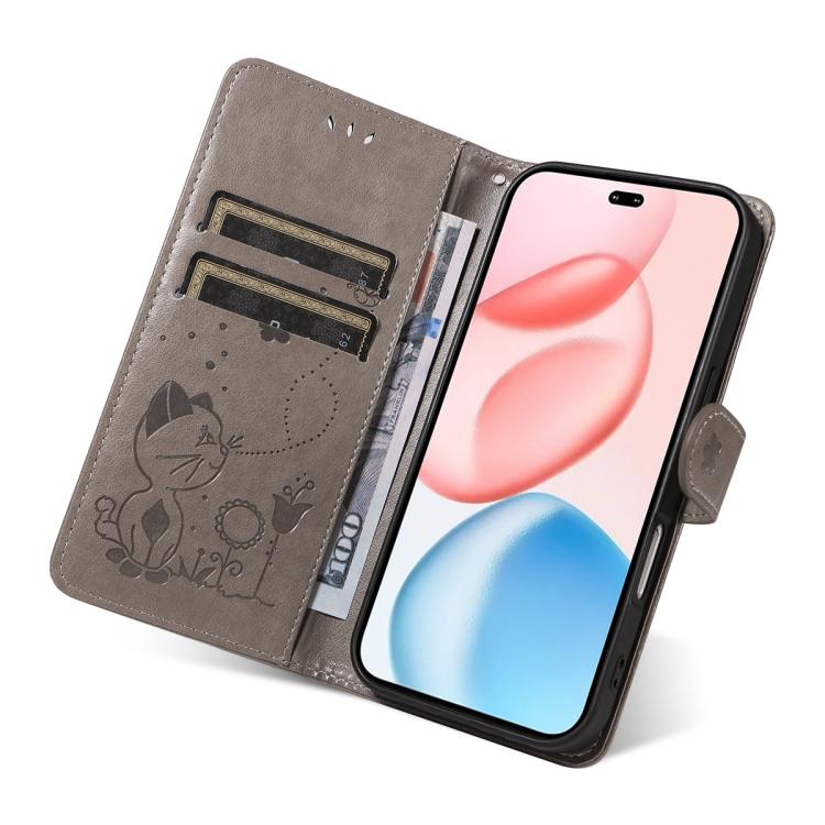 For Honor 400 Pro Global 160.8mm Cat and Bee Embossed Flip Leather Phone Case