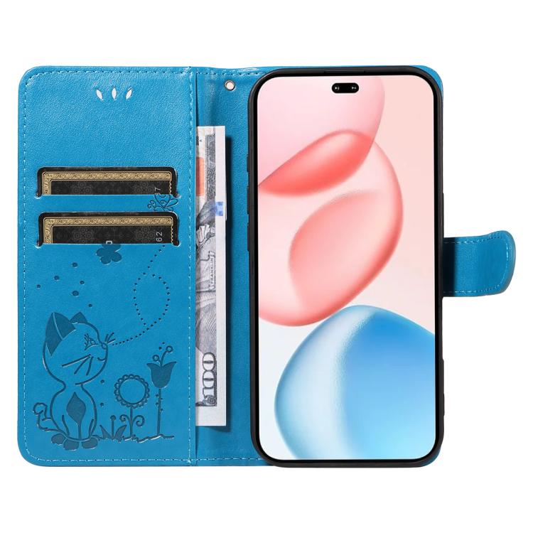 For Honor 400 Pro Global 160.8mm Cat and Bee Embossed Flip Leather Phone Case