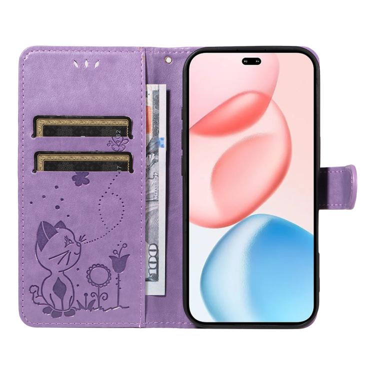 For Honor 400 Pro Global 160.8mm Cat and Bee Embossed Flip Leather Phone Case
