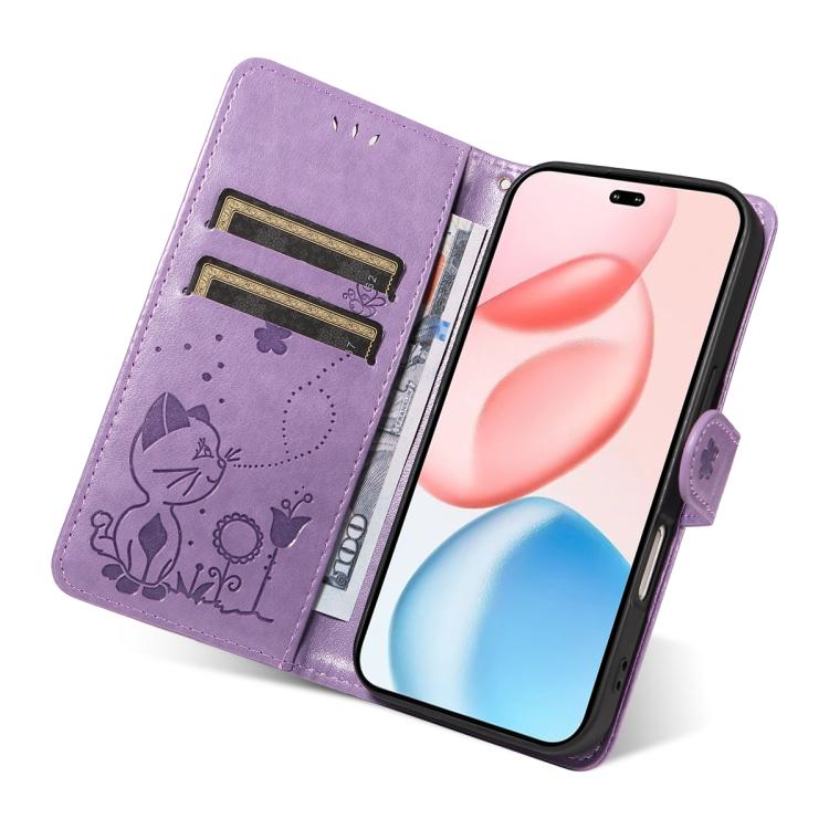 For Honor 400 Pro Global 160.8mm Cat and Bee Embossed Flip Leather Phone Case