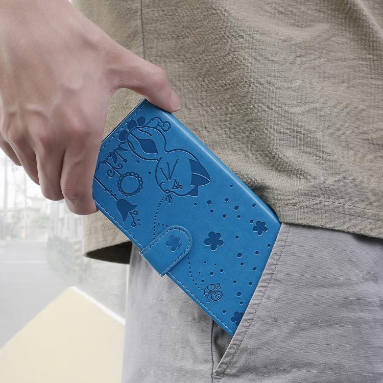 For Honor X6c / X6b / X6a / X5b Cat and Bee Embossed Flip Leather Phone Case