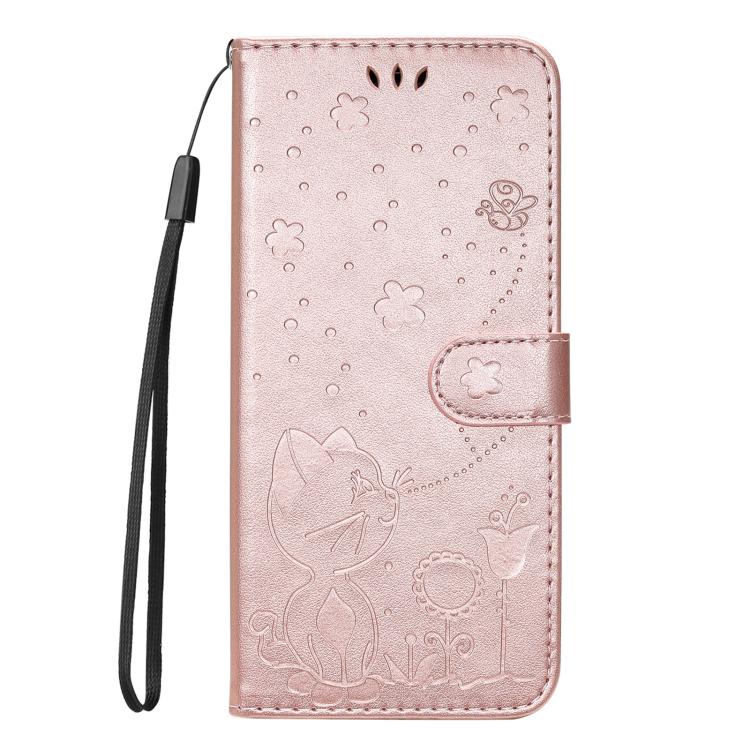 For Honor X6c / X6b / X6a / X5b Cat and Bee Embossed Flip Leather Phone Case