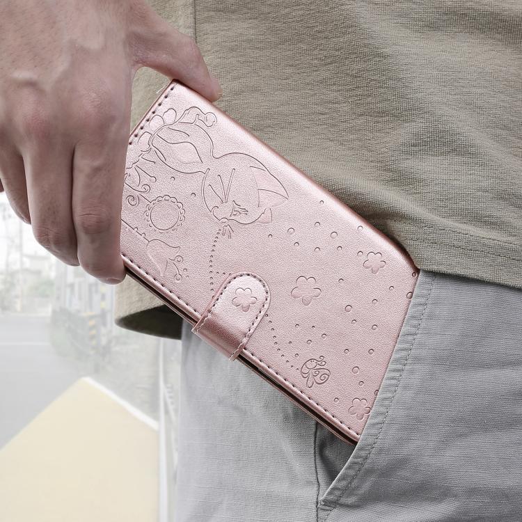 For Honor X6c / X6b / X6a / X5b Cat and Bee Embossed Flip Leather Phone Case