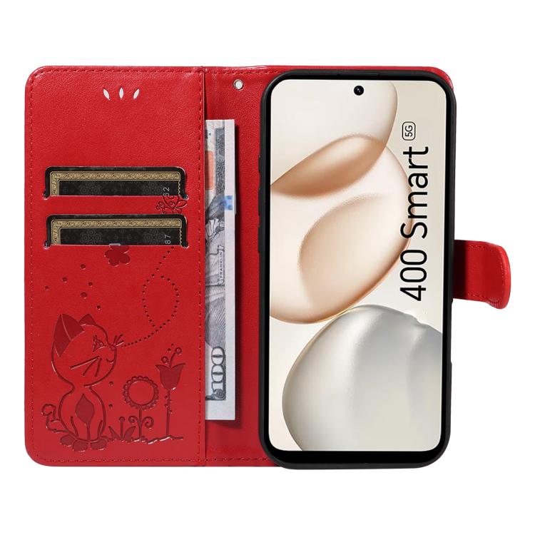 For Honor 400 Smart 5G Cat and Bee Embossed Flip Leather Phone Case