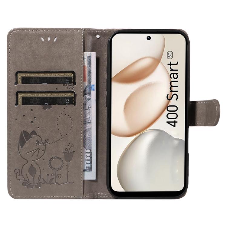 For Honor 400 Smart 5G Cat and Bee Embossed Flip Leather Phone Case