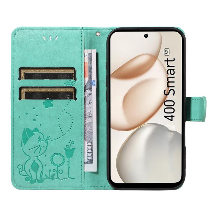 For Honor 400 Smart 5G Cat and Bee Embossed Flip Leather Phone Case