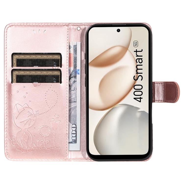 For Honor 400 Smart 5G Cat and Bee Embossed Flip Leather Phone Case