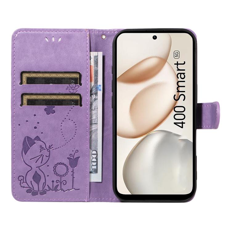 For Honor 400 Smart 5G Cat and Bee Embossed Flip Leather Phone Case