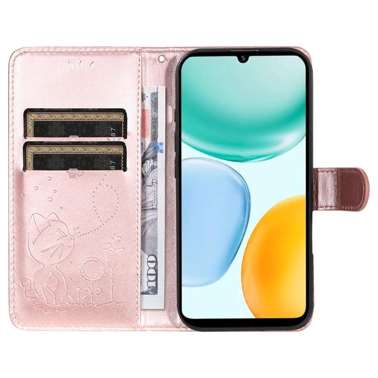 For Honor X5c Plus Cat and Bee Embossed Flip Leather Phone Case
