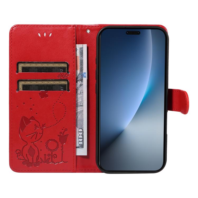 For Honor Magic8 Pro Cat and Bee Embossed Flip Leather Phone Case