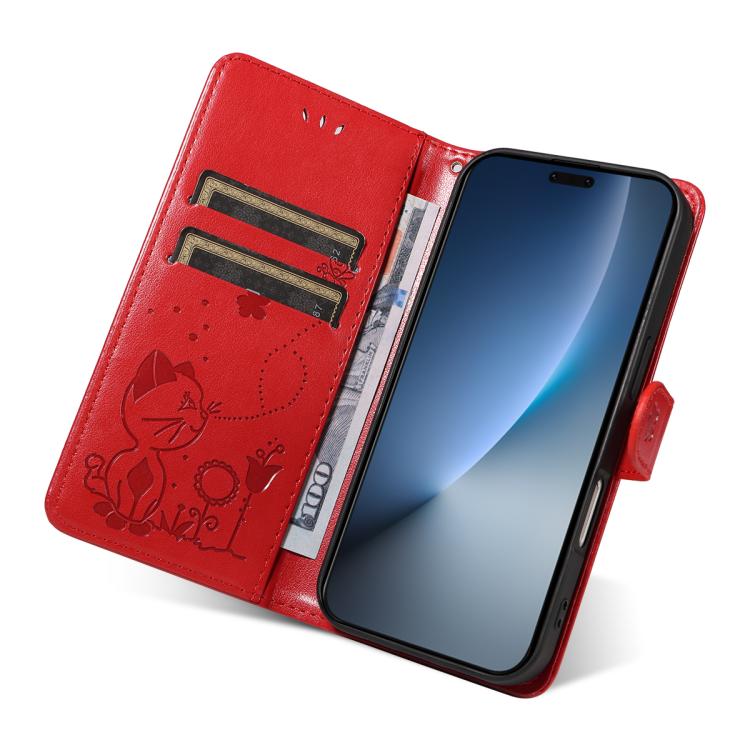 For Honor Magic8 Pro Cat and Bee Embossed Flip Leather Phone Case