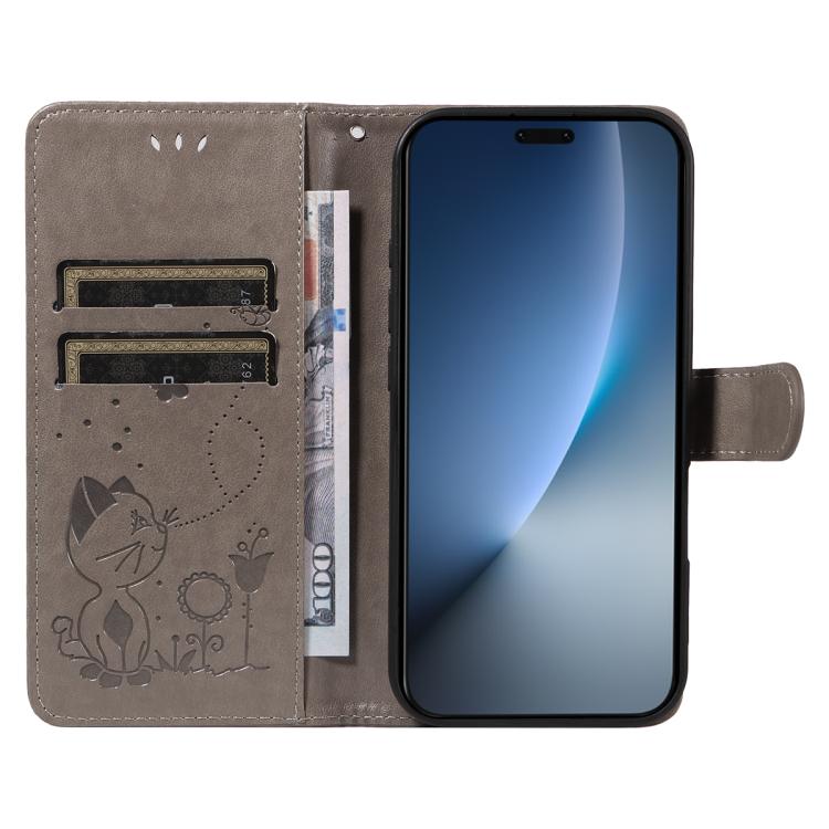 For Honor Magic8 Pro Cat and Bee Embossed Flip Leather Phone Case