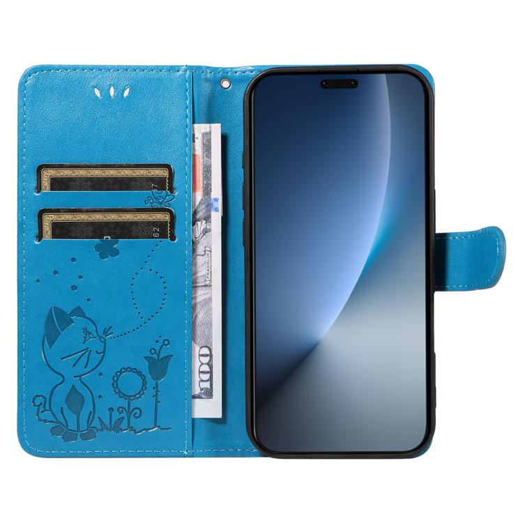 For Honor Magic8 Pro Cat and Bee Embossed Flip Leather Phone Case