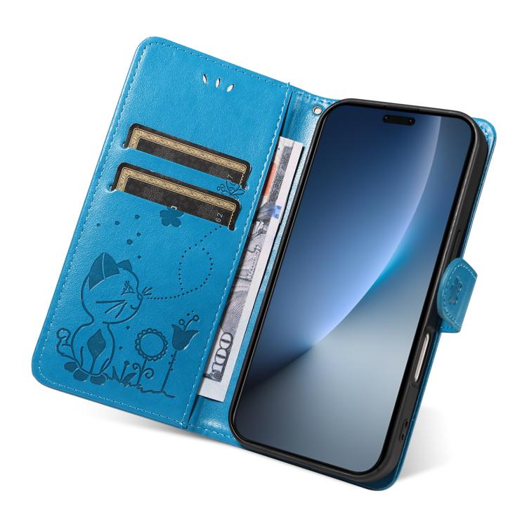 For Honor Magic8 Pro Cat and Bee Embossed Flip Leather Phone Case