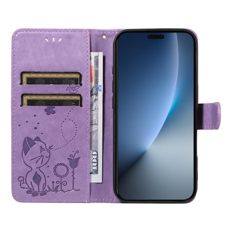 For Honor Magic8 Pro Cat and Bee Embossed Flip Leather Phone Case