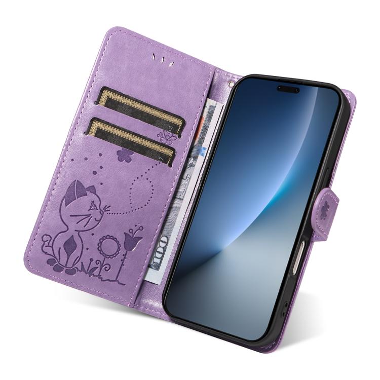 For Honor Magic8 Pro Cat and Bee Embossed Flip Leather Phone Case