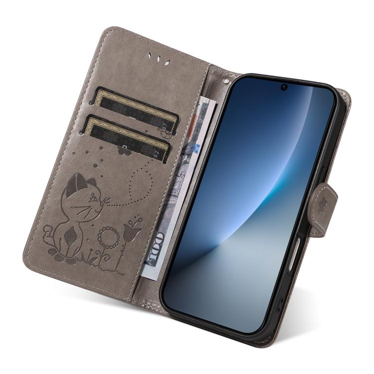 For Honor Magic8 Cat and Bee Embossed Flip Leather Phone Case