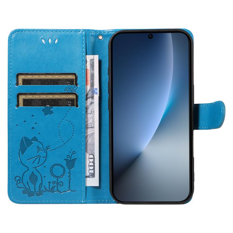 For Honor Magic8 Cat and Bee Embossed Flip Leather Phone Case