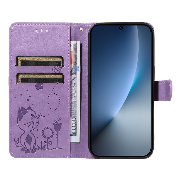For Honor Magic8 Cat and Bee Embossed Flip Leather Phone Case