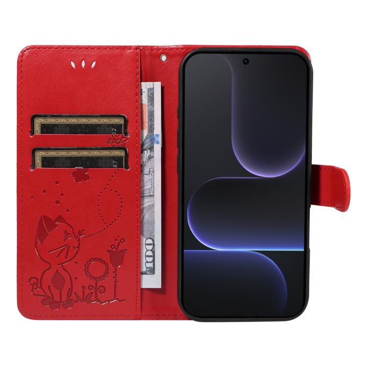For Honor 500 Pro Global 155.8mm Cat and Bee Embossed Flip Leather Phone Case