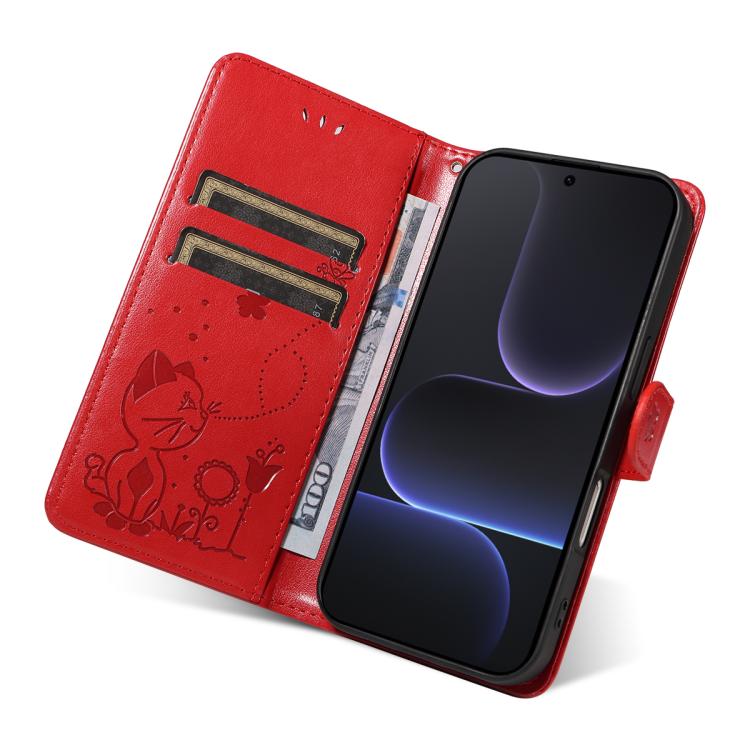 For Honor 500 Pro Global 155.8mm Cat and Bee Embossed Flip Leather Phone Case