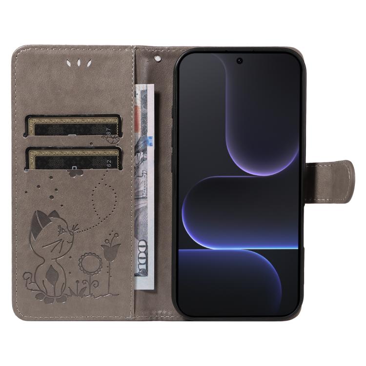 For Honor 500 Pro Global 155.8mm Cat and Bee Embossed Flip Leather Phone Case