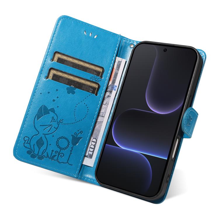 For Honor 500 Pro Global 155.8mm Cat and Bee Embossed Flip Leather Phone Case