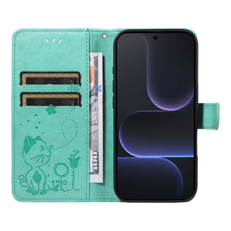 For Honor 500 Pro Global 155.8mm Cat and Bee Embossed Flip Leather Phone Case