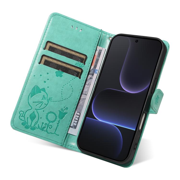 For Honor 500 Pro Global 155.8mm Cat and Bee Embossed Flip Leather Phone Case
