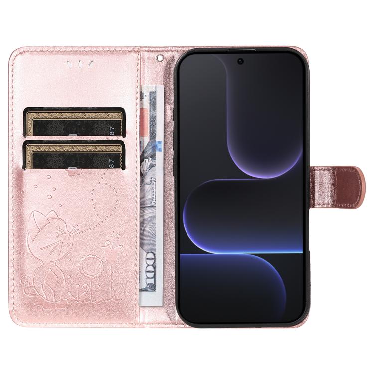 For Honor 500 Pro Global 155.8mm Cat and Bee Embossed Flip Leather Phone Case