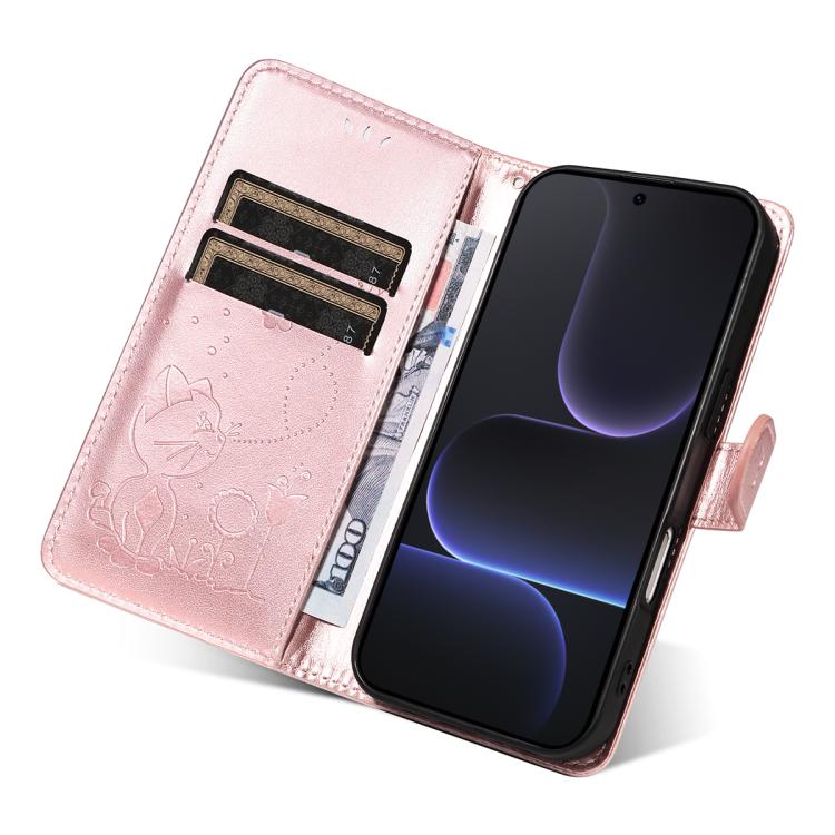 For Honor 500 Pro Global 155.8mm Cat and Bee Embossed Flip Leather Phone Case