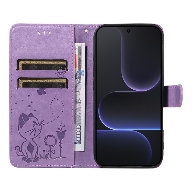 For Honor 500 Pro Global 155.8mm Cat and Bee Embossed Flip Leather Phone Case