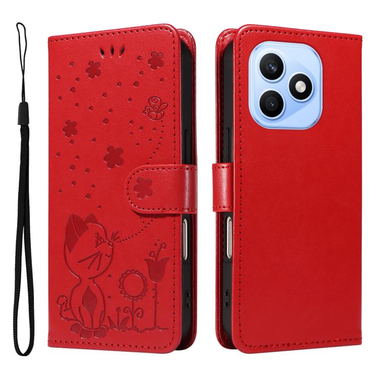 For Honor X8d 4G Cat and Bee Embossed Flip Leather Phone Case