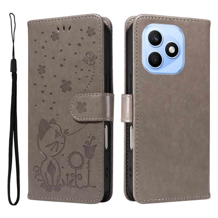 For Honor X8d 4G Cat and Bee Embossed Flip Leather Phone Case