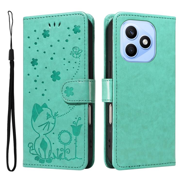 For Honor X8d 4G Cat and Bee Embossed Flip Leather Phone Case