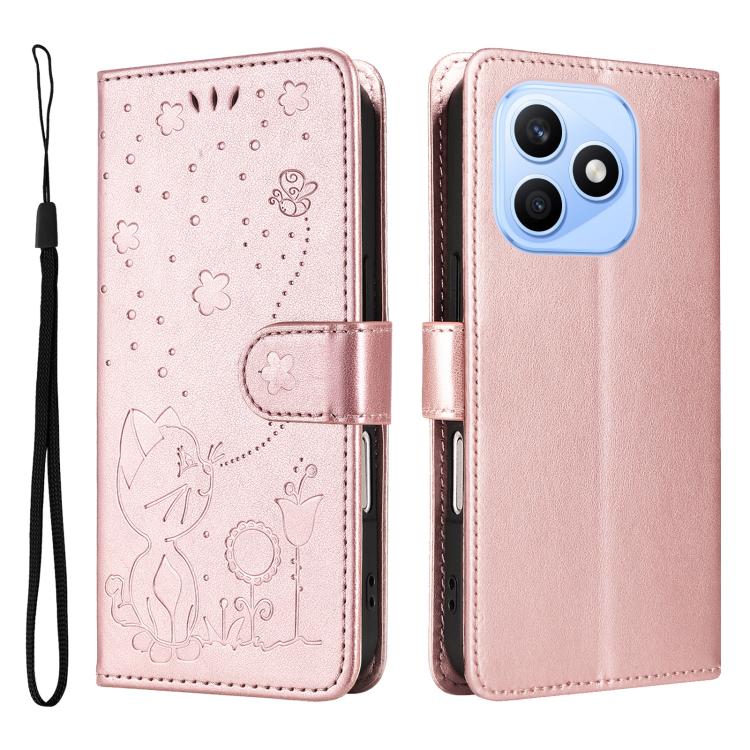 For Honor X8d 4G Cat and Bee Embossed Flip Leather Phone Case